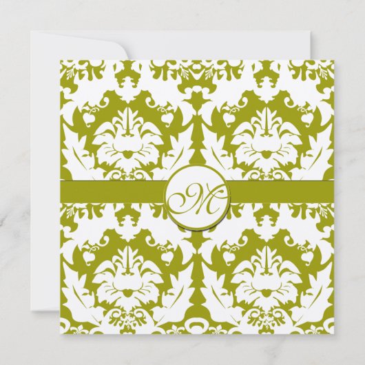 Olive Sage Green Floral Damask Monogramm Einladung (Rückseite)