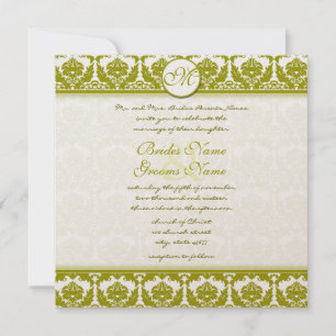 Olive Sage Green Floral Damask Monogramm Einladung
