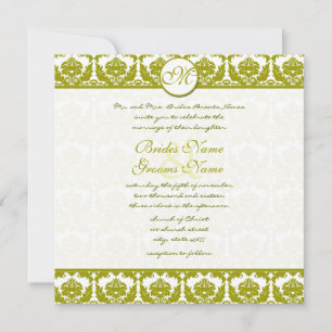 Olive Sage Green Floral Damask Monogramm Einladung