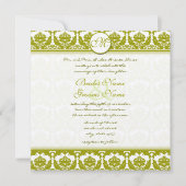 Olive Sage Green Floral Damask Monogramm Einladung (Vorderseite)