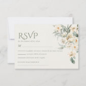 Olive Sage Green Ivory Florals Botanische Hochzeit RSVP Karte (Vorderseite)