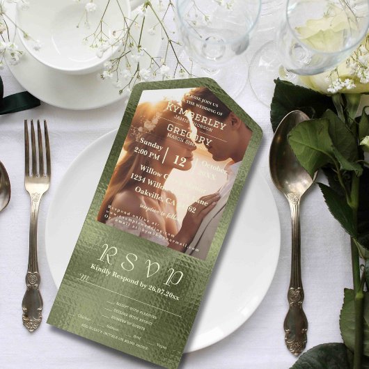Olive Sage Green Shimmer Background Foto All In One Einladung