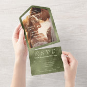 Olive Sage Green Shimmer Background Foto All In One Einladung (Abreißen)