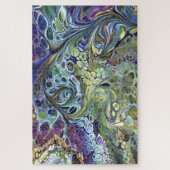 Olive Sage lila-blaue Goldblasen abstrakt Puzzle (Vertikal)