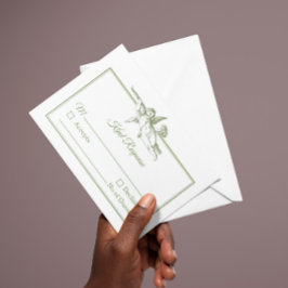 Olive Sage Toile de Jouy Cherub Wedding RSVP Card Karte
