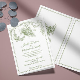 Olive Sage Toile de Jouy Paris Wedding Invitation Einladung