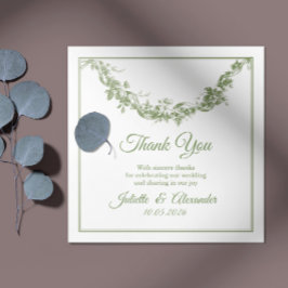 Olive Sage Toile de Jouy Wedding Thank You Card Dankeskarte