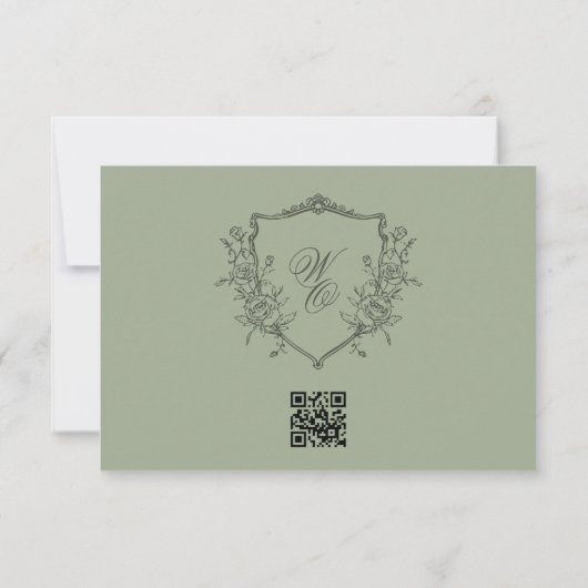 Olive Sage Wappen Classic QR CODE Hochzeitswebsite RSVP Karte (Rückseite)