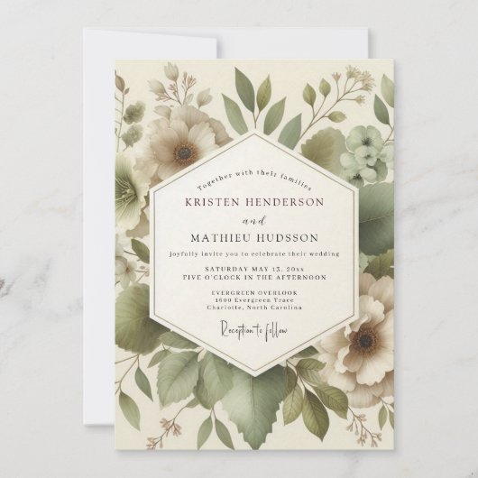 Olive Serene Foliage Wedding Einladung (Vorderseite)