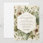 Olive Serene Foliage Wedding Einladung (Vorne/Hinten)