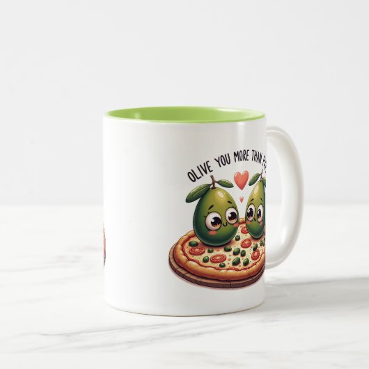 Olive Sie mehr als Pizza Zweifarbige Tasse (VorderseiteRechts)