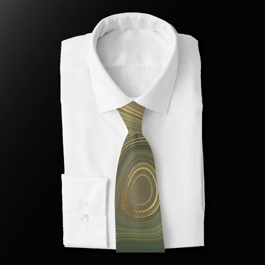 Olive Strata | Erdgrüne und goldene Farbtinte Agat Krawatte