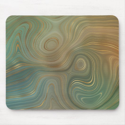 Olive Strata | Erdgrüne und goldene Farbtinte Agat Mousepad (Vorne)
