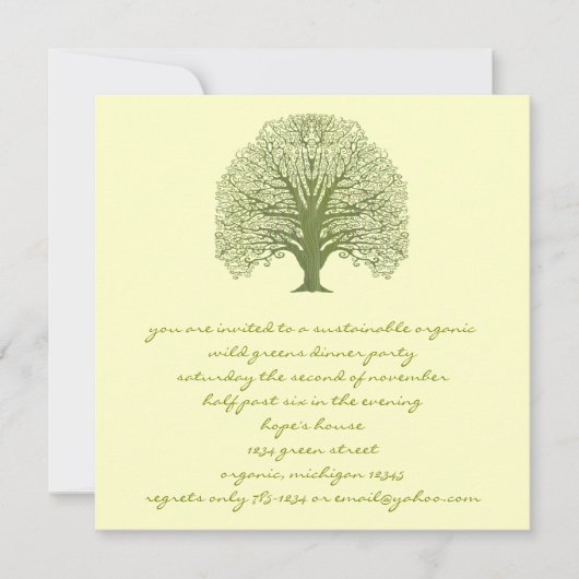 Olive Swirl Baum Einladung (Vorderseite)