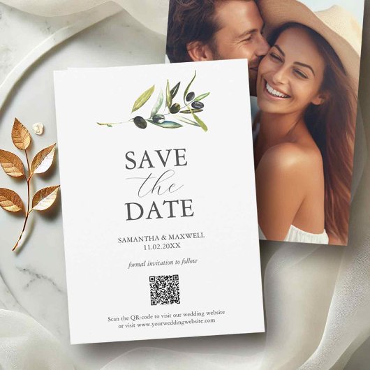 Olive Theme Foto QR-Code Speichern der Daten Save The Date