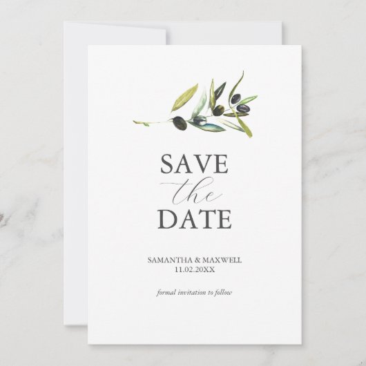 Olive Theme Foto Wedding Save the Date (Vorderseite)