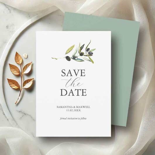 Olive Theme Non Foto Wedding Save the Date
