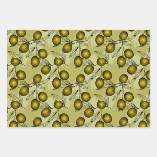 Olive Themed Coordination Pattern Geschenkpapier Set (Vorderseite)