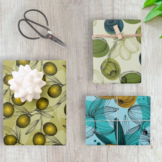 Olive Themed Coordination Pattern Geschenkpapier Set