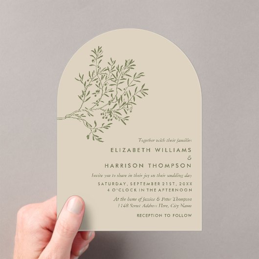 Olive Tree Branch, Rustic & Minimalistic Wedding Acryleinladungen (Insitu (Handheld))
