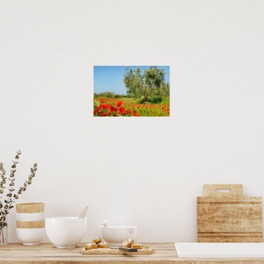 Olive tree in poppy field poster (Küche)