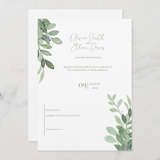 Olive Tree Watercolor Hochzeit Einladung (Vorne/Hinten)