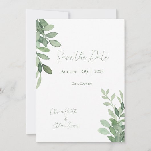 Olive Tree Watercolor Hochzeit Save The Date (Vorderseite)