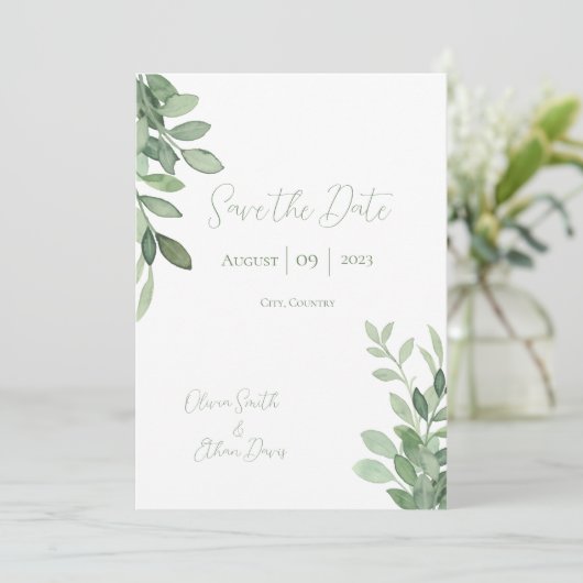 Olive Tree Watercolor Hochzeit Save The Date (Stehend Vorderseite)