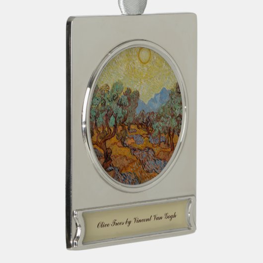 Olive Trees Vincent Van Gogh Impressionistin Repli Banner-Ornament Silber (Rechts)