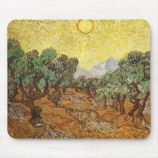 Olive Trees Yellow Sky & Sun Van Gogh Kunst und Ku Mousepad (Vorne)