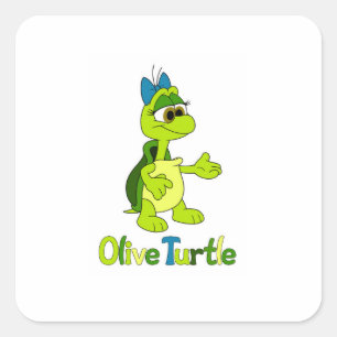 Olive-Turtle-Quadrat-Aufkleber Quadratischer Aufkleber