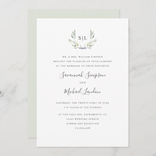 Olive und Blätter Einladung (Vorne/Hinten)