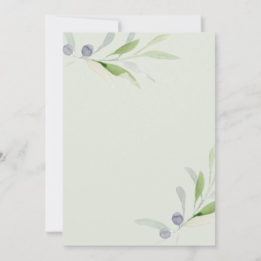 Olive und Blätter Grün Probe Abendessen Einladung (Rückseite)