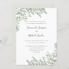 Olive und Blätter Hochzeit in Aquarellfarben Einladung