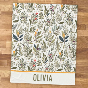 Olive und Kräuter Elegantes Florales Personalisier Fleecedecke