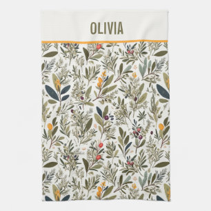 Olive und Kräuter Minimalistisch Elegant Personali Geschirrtuch