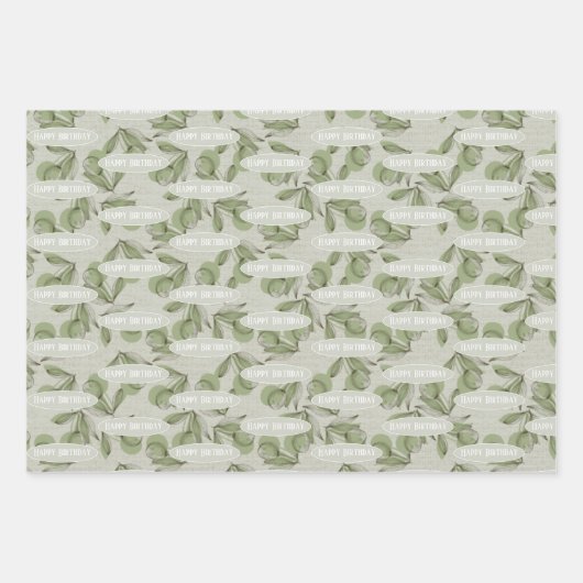 Olive- und Steppmuster mit Personalisierter Meldun Geschenkpapier Set (Vorderseite)