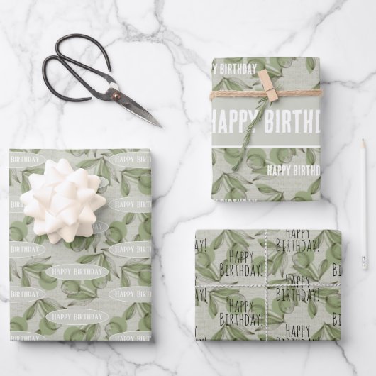 Olive- und Steppmuster mit Personalisierter Meldun Geschenkpapier Set (Vorderseite)