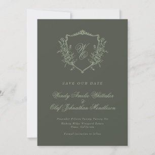 Olive Vintages florales Wappen Monogramm Foto Save The Date