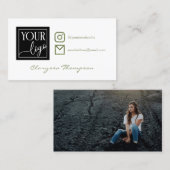 Olive Watercolor-Logo und Foto Social Media Visitenkarte (Vorne/Hinten)