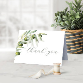 Olive Watercolor Rustic Wedding Danke Karte