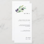 Olive Watercolor Wedding Menu Menükarte (Vorne/Hinten)