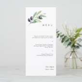 Olive Watercolor Wedding Menu Menükarte (Stehend Vorderseite)