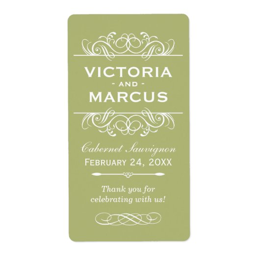 Olive Wedding Wine Bottle Monogram Fevor Labels (Vorne)
