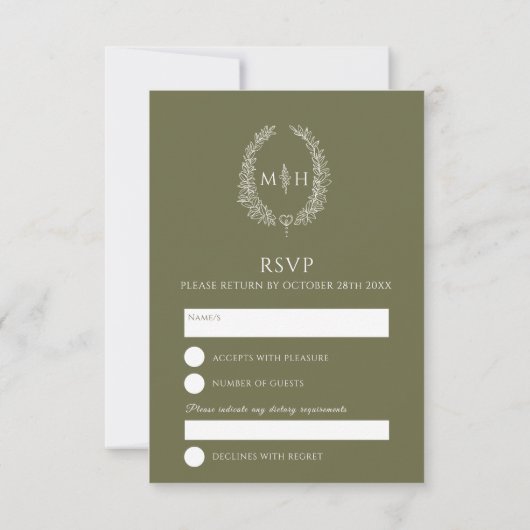 Olive-White-Blatt-Mono-Hochzeit RSVP Karte (Rückseite)