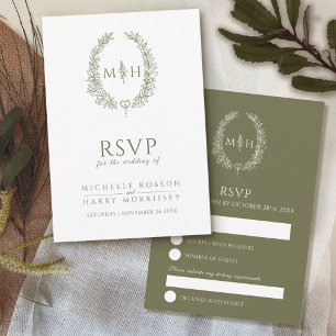 Olive-White-Blatt-Mono-Hochzeit RSVP Karte