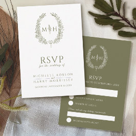 Olive-White-Blatt-Mono-Hochzeit RSVP Karte