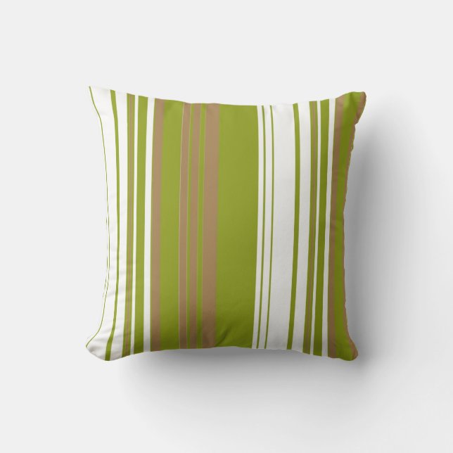 Olive, White Retro Stripes Abstraktes Design Kissen (Vorderseite)