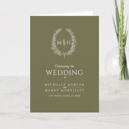 Olive-white-white oval-leaf monogram Art Hochzeit Programm