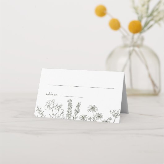 Olive Wildflower Wedding Folded Place Card Platzkarte (Vorderseite)